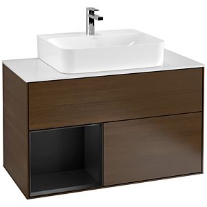 Villeroy et Boch Finion Villeroy et Boch F111PDGN 100cm, plaque de finition noir mat, étagère gauche laqué noir mat, placage noyer