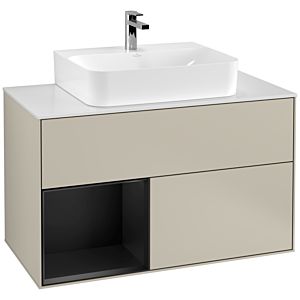 Villeroy et Boch Finion Villeroy et Boch F111PDHH 100cm, plaque de finition noir mat, étagère gauche laqué noir mat, Sand Matt Lacquer