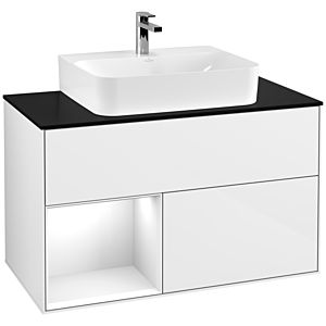 Villeroy et Boch Finion Villeroy et Boch F112GFGF 100cm, plaque de finition blanc mat, étagère gauche laqué blanc brillant, laqué blanc brillant