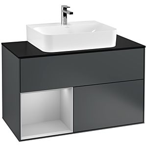 Villeroy und Boch Finion Waschtischunterschrank F112GJHG 100cm, Abdeckplatte white matt, Regal links Light grey matt, Midnight Blue Matt Lacquer