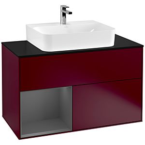 Villeroy et Boch Finion Villeroy et Boch F112GKHB 100cm, plaque de finition blanc mat, étagère gauche anthracite mat, Peony Matt