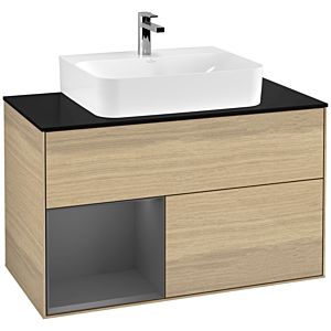 Villeroy et Boch Finion Villeroy et Boch F112GKPC 100cm, plaque de finition blanc mat, étagère gauche anthracite mat, Oak Veneer