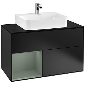 Villeroy et Boch Finion Villeroy et Boch F112GMPD 100cm, couvercle blanc mat, étagère gauche Olive Matt Lacquer , laqué noir mat
