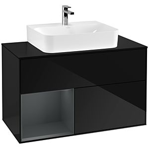 Villeroy et Boch Finion Villeroy et Boch F112HGPH 100cm, plaque de finition blanc mat, étagère gauche Midnight Blue Matt Lacquer , Glossy Black Lacquer