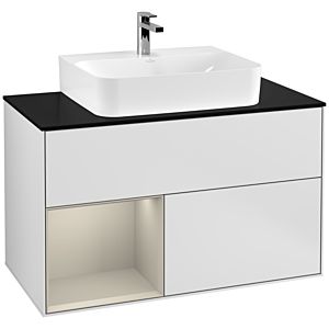 Villeroy et Boch Finion Villeroy et Boch F112HHMT 100cm, plaque de finition blanc mat, étagère à gauche Sand Matt Lacquer , laqué blanc mat