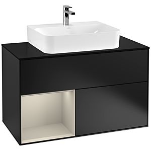 Villeroy et Boch Finion Villeroy et Boch F112HHPD 100cm, couvercle blanc mat, étagère gauche Sand Matt Lacquer , laqué noir mat