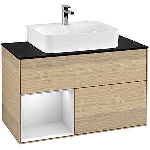 Villeroy et Boch Finion Villeroy et Boch F112MTPC 100cm, plaque de finition blanc mat, étagère gauche laqué blanc mat, Oak Veneer