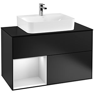 Villeroy et Boch Finion Villeroy et Boch F112MTPD 100cm, plaque de recouvrement blanc mat, étagère gauche laqué blanc mat, laqué noir mat