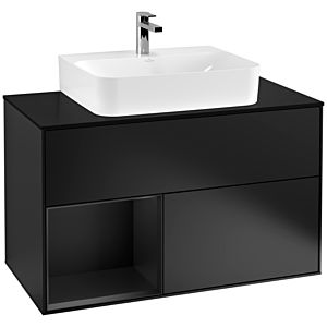 Villeroy et Boch Finion Villeroy et Boch F112PDPD 100cm, plaque de recouvrement blanc mat, étagère gauche laqué noir mat, laqué noir mat