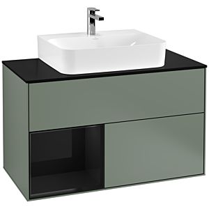 Villeroy and Boch Finion Villeroy and Boch Finion F112PHGM 100cm, cover plate matt white, shelf on the left Glossy Black Lacquer , Olive Matt Lacquer
