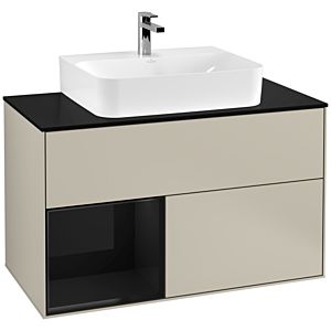 Villeroy et Boch Finion Villeroy et Boch F112PHHH 100cm, plaque de finition blanc mat, étagère à gauche Glossy Black Lacquer , Sand Matt Lacquer