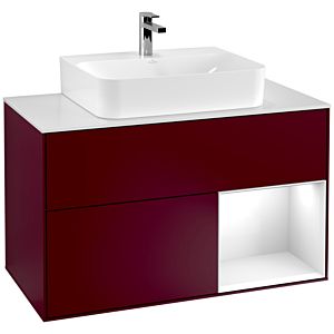 Villeroy und Boch Finion Waschtischunterschrank F121GFHB 100cm, Abdeckplatte weiß matt, Regal rechts Glossy white lacquer, Peony Matt