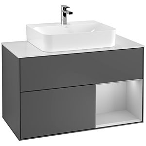 Villeroy et Boch Finion Villeroy et Boch F121GJGK 100cm, plaque de recouvrement blanc mat, étagère à droite gris clair mat, anthracite mat