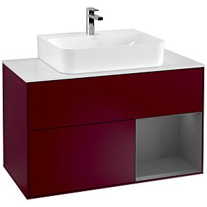 Villeroy et Boch Finion Villeroy et Boch F121GKHB 100cm, plaque de finition blanc mat, étagère à droite anthracite mat, Peony Matt