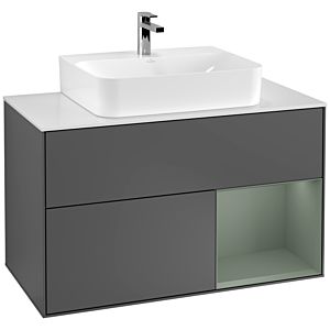 Villeroy and Boch Finion Villeroy and Boch Finion F121GMGK 100cm, cover plate matt white, shelf on the right Olive Matt Lacquer , anthracite matt