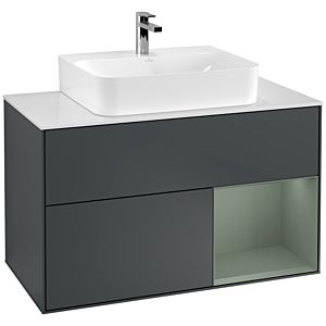Villeroy and Boch Finion Villeroy and Boch Finion F121GMHG 100cm, cover plate matt white, shelf on the right Olive Matt Lacquer , Midnight Blue Matt Lacquer