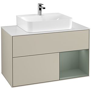 Villeroy and Boch Finion Villeroy and Boch Finion F121GMHH 100cm, cover plate matt white, shelf on the right Olive Matt Lacquer , Sand Matt Lacquer