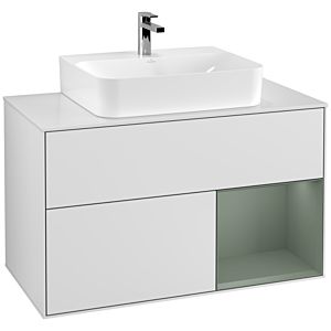 Villeroy et Boch Finion Villeroy et Boch F121GMMT 100cm, plaque de finition blanc mat, étagère à droite Olive Matt Lacquer , laqué blanc mat