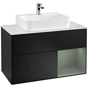 Villeroy et Boch Finion Villeroy et Boch F121GMPD 100cm, plaque de finition blanc mat, étagère à droite Olive Matt Lacquer , laqué noir mat