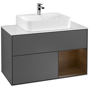 Villeroy and Boch Finion Villeroy and Boch Finion F121GNGK 100cm, cover plate white matt, shelf right walnut veneer, anthracite matt
