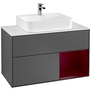 Villeroy et Boch Finion Villeroy et Boch F121HBGK 100cm, plaque de finition blanc mat, étagère à droite Peony , anthracite mat