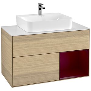 Villeroy und Boch Finion Waschtischunterschrank F121HBPC 100cm, Abdeckplatte weiß matt, Regal rechts Peony, Oak Veneer
