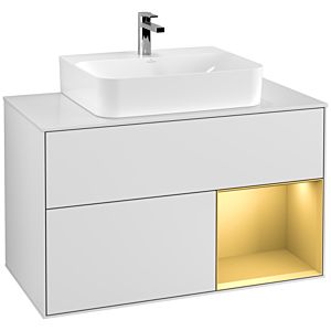 Villeroy et Boch Finion Villeroy et Boch F121HFMT 100cm, plaque de recouvrement blanc mat, étagère droite or mat, laqué blanc mat