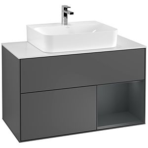 Villeroy und Boch Finion Waschtischunterschrank F121HGGK 100cm, Abdeckplatte weiß matt, Regal rechts Midnight Blue Matt Lacquer, Anthracite matt
