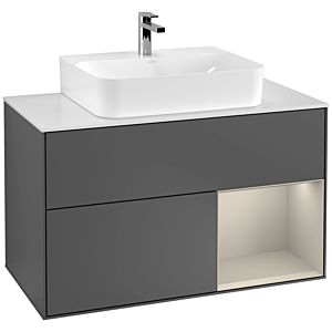 Villeroy et Boch Finion Villeroy et Boch F121HHGK 100cm, plaque de finition blanc mat, étagère à droite Sand mat, anthracite mat