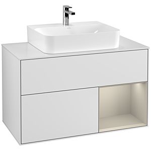Villeroy et Boch Finion Villeroy et Boch F121HHMT 100cm, plaque de recouvrement blanc mat, étagère à droite Sand laqué blanc mat
