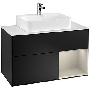 Villeroy et Boch Finion Villeroy et Boch F121HHPD 100cm, plaque de finition blanc mat, étagère à droite Sand mat, laqué noir mat