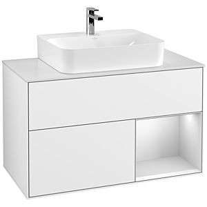 Villeroy and Boch Finion Villeroy and Boch Finion F121MTGF 100cm, cover plate white matt, shelf on the right white matt lacquer, glossy white lacquer