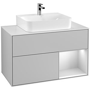 Villeroy and Boch Finion Villeroy and Boch Finion F121MTGJ 100cm, cover plate matt white, shelf on the right matt white lacquer, matt light gray