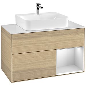 Villeroy und Boch Finion Waschtischunterschrank F121MTPC 100cm, Abdeckplatte weiß matt, Regal rechts White matt lacquer, Oak Veneer