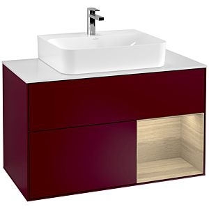 Villeroy und Boch Finion Waschtischunterschrank F121PCHB 100cm, Abdeckplatte weiß matt, Regal rechts Oak Veneer, Peony Matt