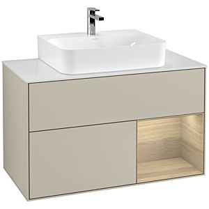 Villeroy et Boch Finion Villeroy et Boch F121PCHH 100cm, plaque de finition blanc mat, étagère à droite Oak Veneer , Sand Matt Lacquer