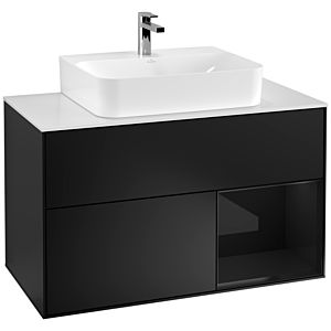 Villeroy et Boch Finion Villeroy et Boch F121PHPD 100cm, plaque de finition blanc mat, étagère à droite Glossy Black Lacquer , laqué noir mat