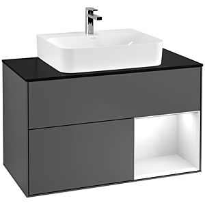 Villeroy et Boch Finion Villeroy et Boch F122GFGK 100cm, plaque de finition noir mat, étagère à droite laqué blanc brillant, anthracite mat