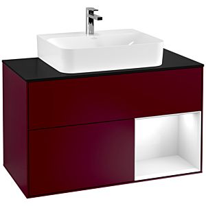 Villeroy und Boch Finion Waschtischunterschrank F122GFHB 100cm, Abdeckplatte black matt, Regal rechts Glossy white lacquer, Peony Matt
