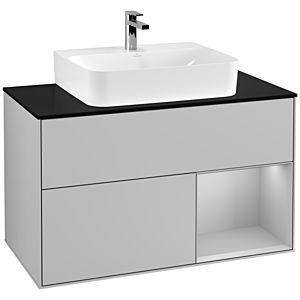 Villeroy et Boch Finion Villeroy et Boch F122GJGJ 100cm, plaque de finition noir mat, étagère à droite gris clair mat, gris clair mat