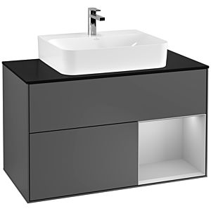 Villeroy und Boch Finion Waschtischunterschrank F122GJGK 100cm, Abdeckplatte black matt, Regal rechts Light grey matt, Anthracite matt