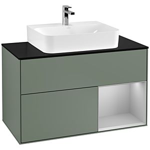 Villeroy et Boch Finion Villeroy et Boch F122GJGM 100cm, plaque de finition noir mat, étagère à droite gris clair mat, Olive Matt Lacquer