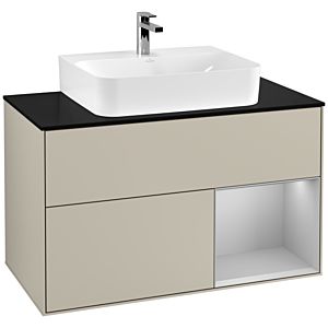 Villeroy and Boch Finion Villeroy and Boch Finion F122GJHH 100cm, cover plate black matt, shelf on the right light gray matt, Sand Matt Lacquer