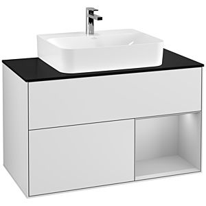 Villeroy et Boch Finion Villeroy et Boch F122GJMT 100cm, plaque de finition noir mat, étagère à droite gris clair mat, laqué blanc mat