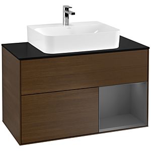 Villeroy and Boch Finion Villeroy and Boch Finion F122GKGN 100cm, cover plate black matt, shelf right Anthracite matt, Walnut veneer