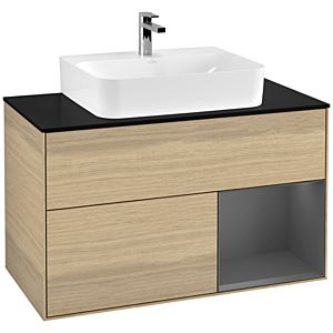 Villeroy und Boch Finion Waschtischunterschrank F122GKPC 100cm, Abdeckplatte black matt, Regal rechts Anthracite matt, Oak Veneer