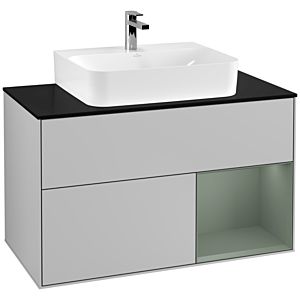 Villeroy and Boch Finion Villeroy and Boch Finion F122GMGJ 100cm, cover plate black matt, shelf on the right Olive Matt Lacquer , light gray matt