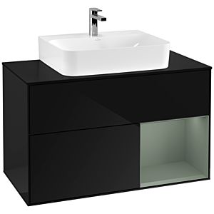 Villeroy et Boch Finion Villeroy et Boch F122GMPH 100cm, plaque de finition noir mat, étagère à droite Olive Matt Lacquer , Glossy Black Lacquer