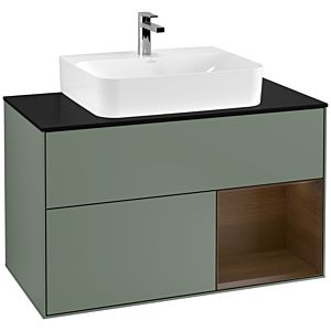Villeroy and Boch Finion Villeroy and Boch Finion F122GNGM 100cm, cover plate black matt, shelf right Walnut veneer, Olive Matt Lacquer