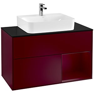Villeroy et Boch Finion Villeroy et Boch F122HBHB 100cm, couvercle noir mat, étagère à droite Peony , Peony Matt
